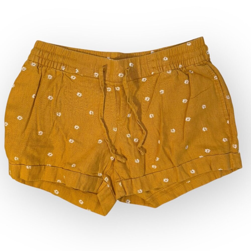 Old Navy Mid-Rise Yellow Daisy Print Linen Shorts